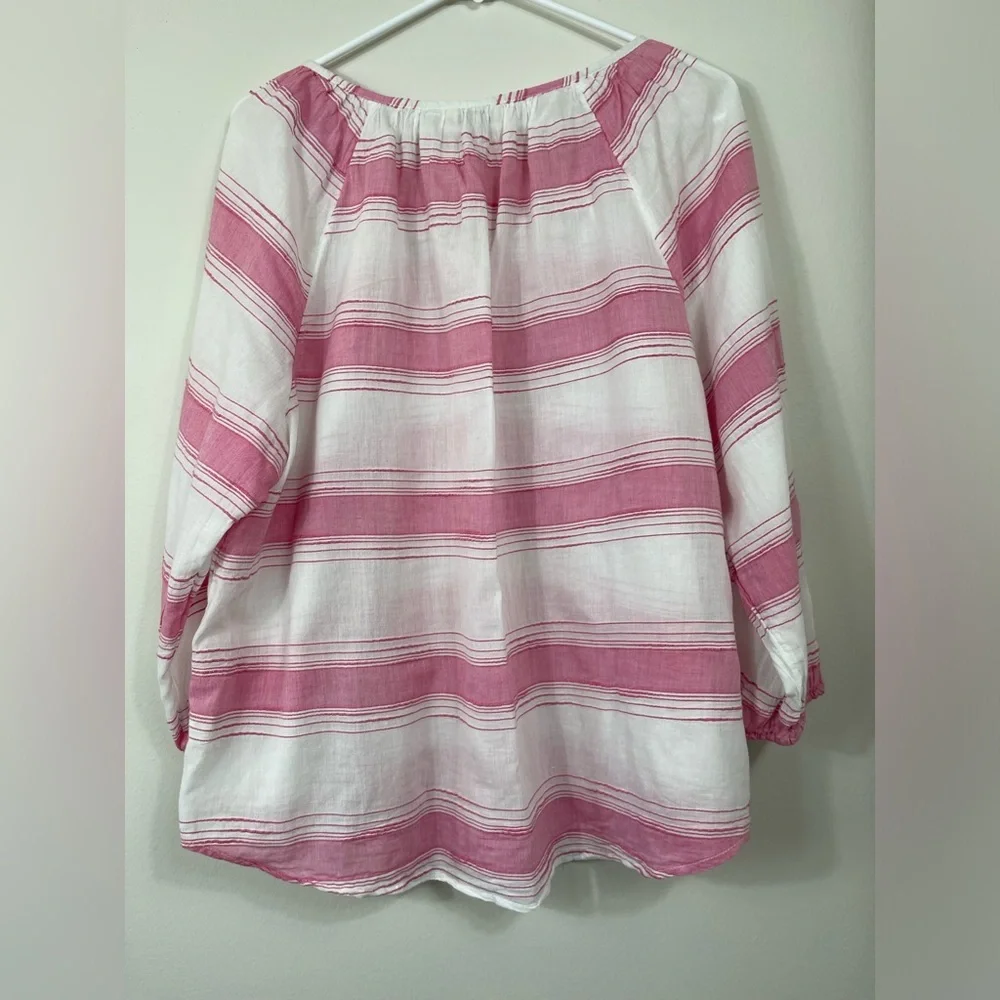 Sonoma Life Style Pink 3/4 Sleeve Blouse Lace Up Women's Pink White Strip Sz 1X - Picture 11 of 12